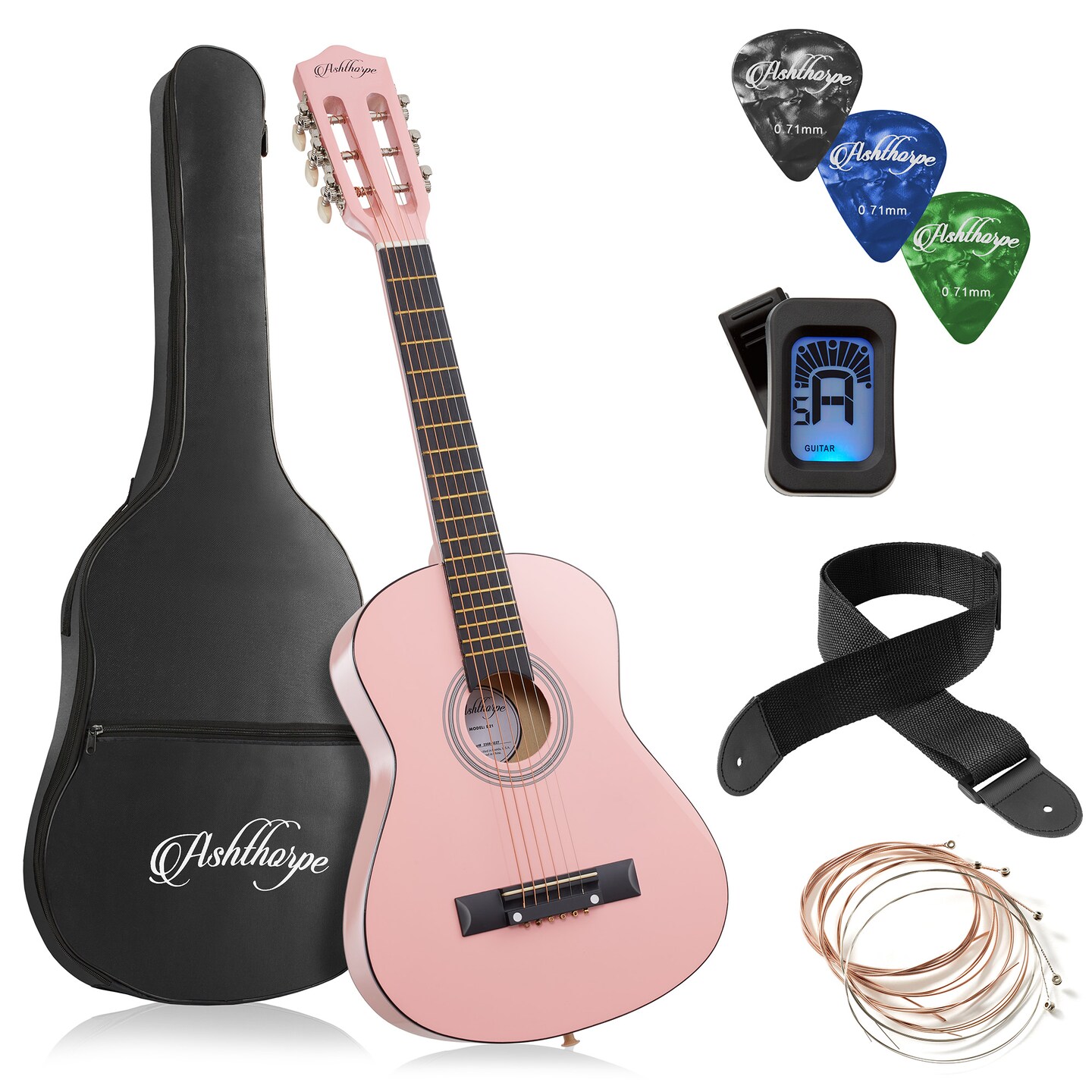 Ashthorpe Beginner Acoustic Guitar Package, Basic Starter Kit w/ Gig Bag, Strings, Strap, Tuner, Picks