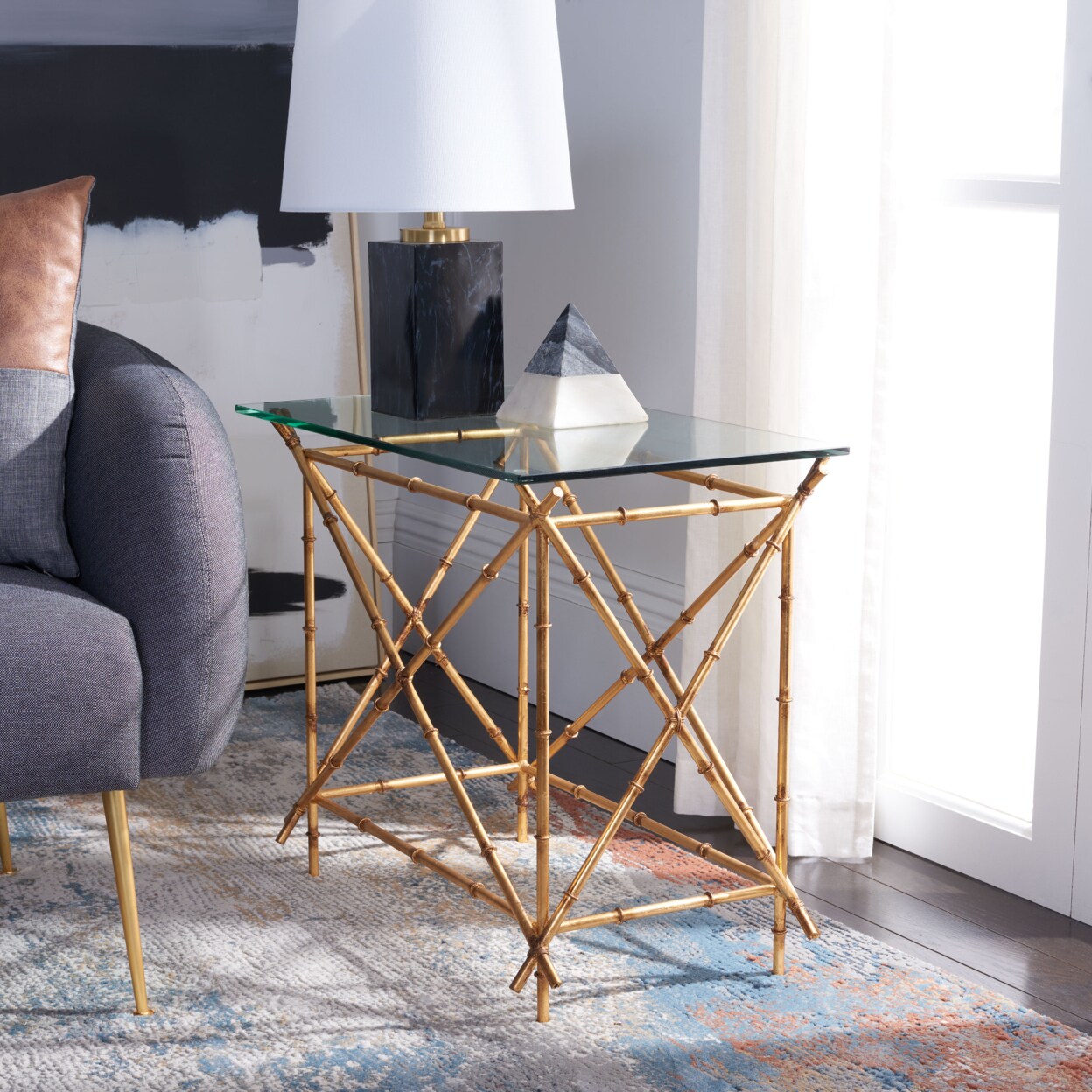Safavieh   Mark Crisscrossed Gold Accent Table Gold /Clear