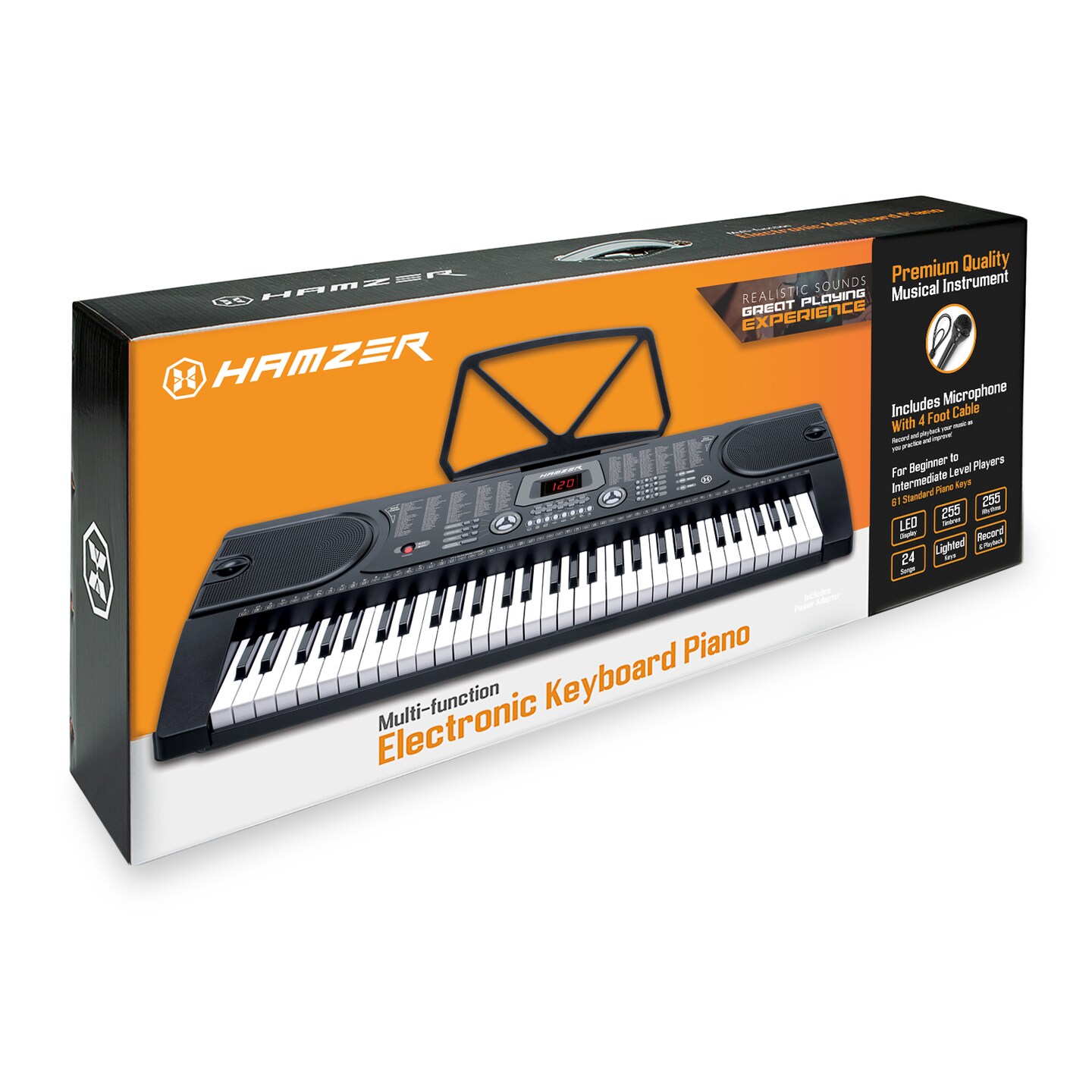 Hamzer 61 Key Keyboard Piano with Lighted Keys, Built-In Speakers, Microphone & Key Labels - Portable Electronic Keyboard Instrument for Beginners