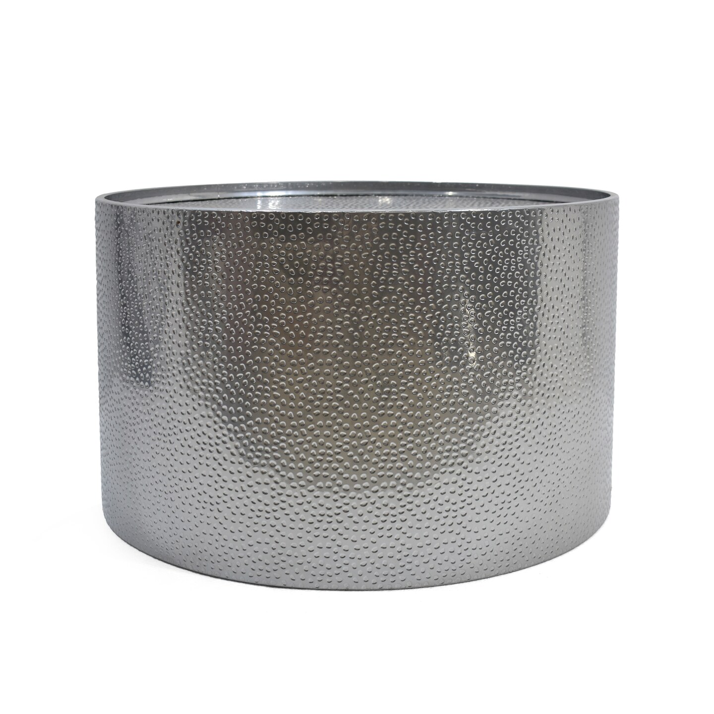 Contemporary Home Living 28&#x22; Silver Finish Contemporary Round Coffee Table with Hammered Surface