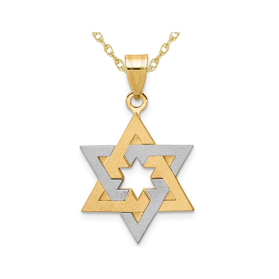 Gem And Harmony 14K Yellow and White Gold Star of David Pendant Necklace with Chain