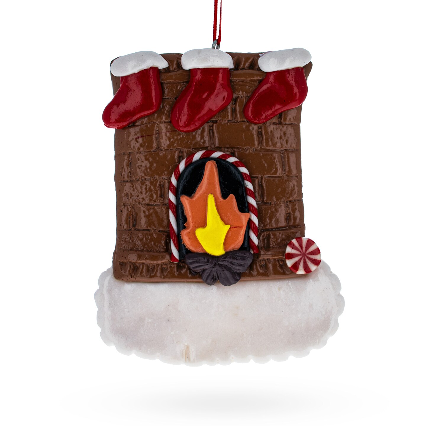 Fireplace with 3 Socks Clay-dough Christmas Ornament