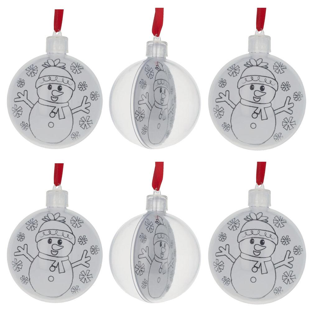 Set of 6 Fillable Openable Plastic Christmas Ornaments DIY Craft 3 Inches