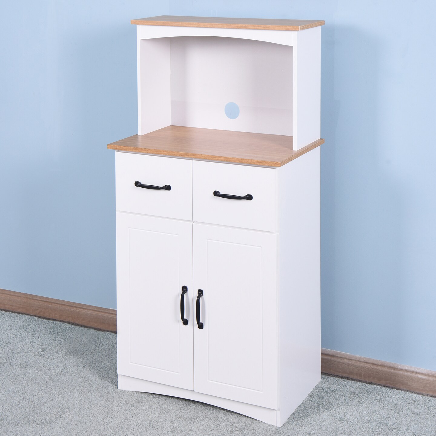White Wooden Kitchen Cabinet with Microwave Stand | Upgrade Kitchen Storage