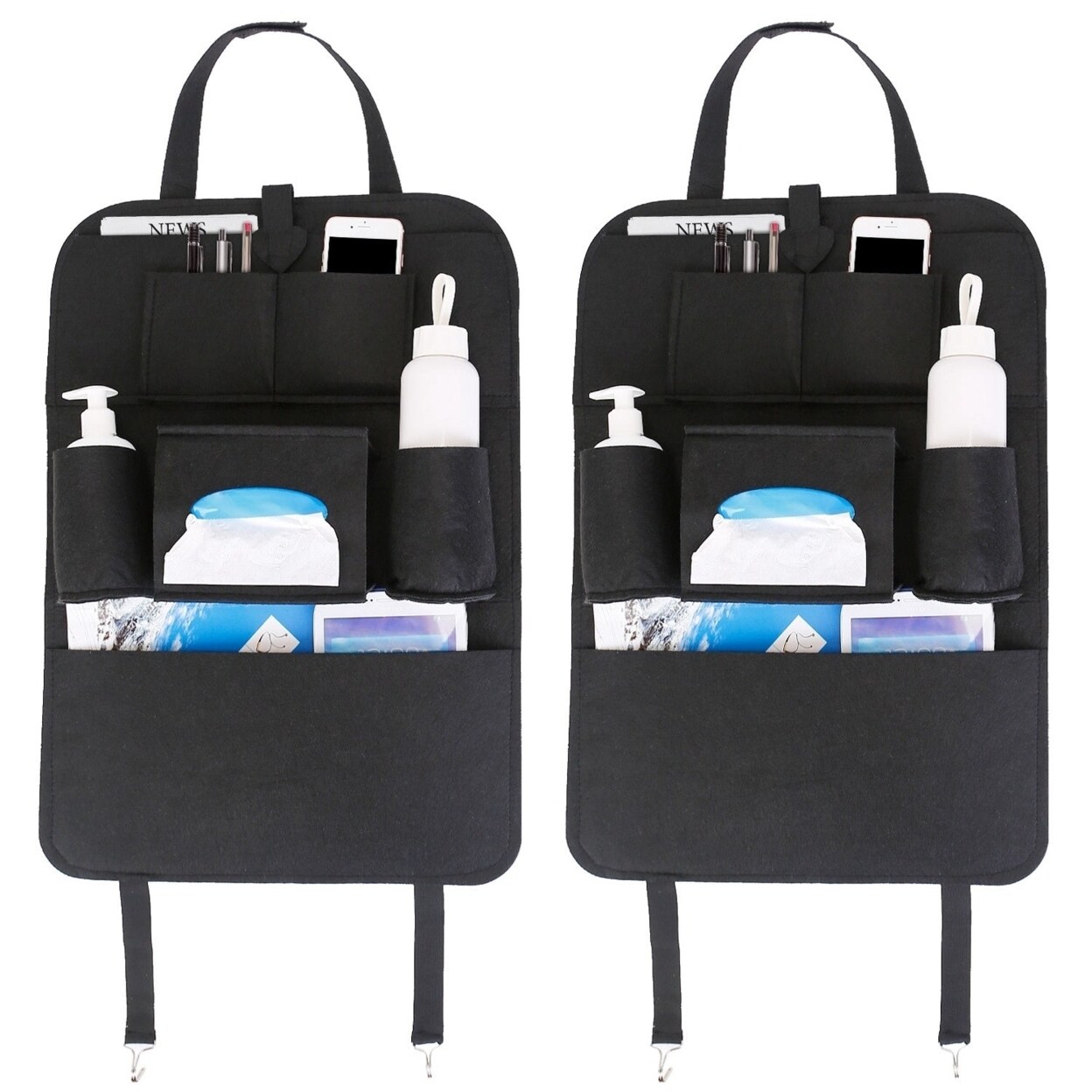 SKUSHOPS 2Pcs Car Backseat Organizer Multi-pocket Car Storage Bag with 7 Pockets For Toys Snacks Drinks Pill Boxes Books