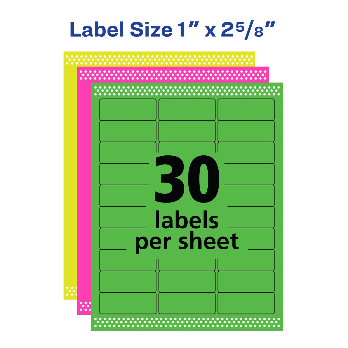 Avery Printable Address Labels with Sure Feed, 1&#x22; x 2-5/8&#x22;, Assorted Neon (Magenta, Green and Yellow), 450 Blank Mailing Labels for Laser and Inkjet Printers (5979)