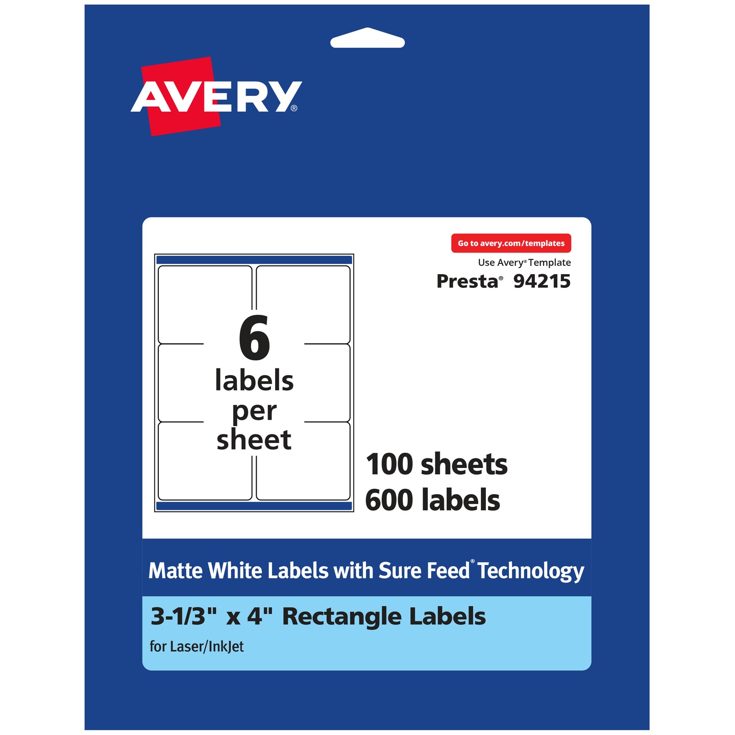 Avery Matte White Rectangle Labels, 3-1/3" x 4"