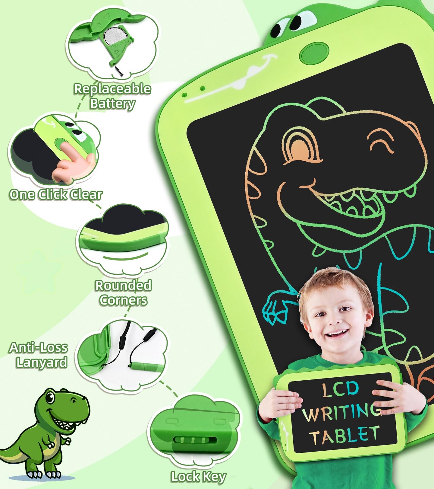 LCD Writing Tablet Kids Toys for Girls Boys Age 2-3 Gift Ideas, Dinosaur Colorful Doodle Board Educational Learning Toys for Children 3 4 5 6 7 8 Year Old, Toddler Drawing Pad Travel Toys