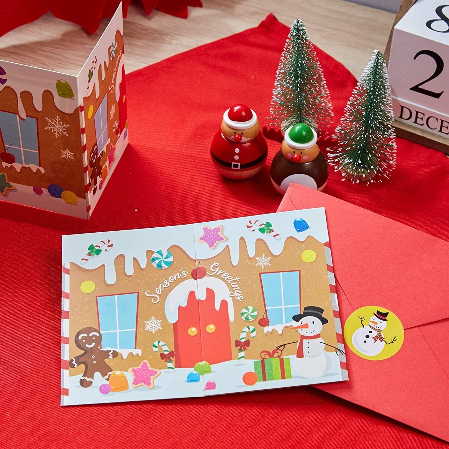 36 Pack Gingerbread House Merry Christmas Greeting Cards with Envelopes, Tri-Fold Holiday Cards (5 x 7 In)