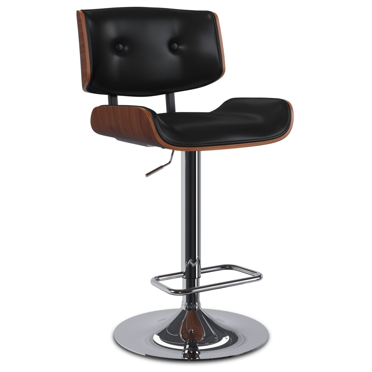 Holland Adjustable Bar Stool Faux Leather Swivel Mid-Century Design Wood Back