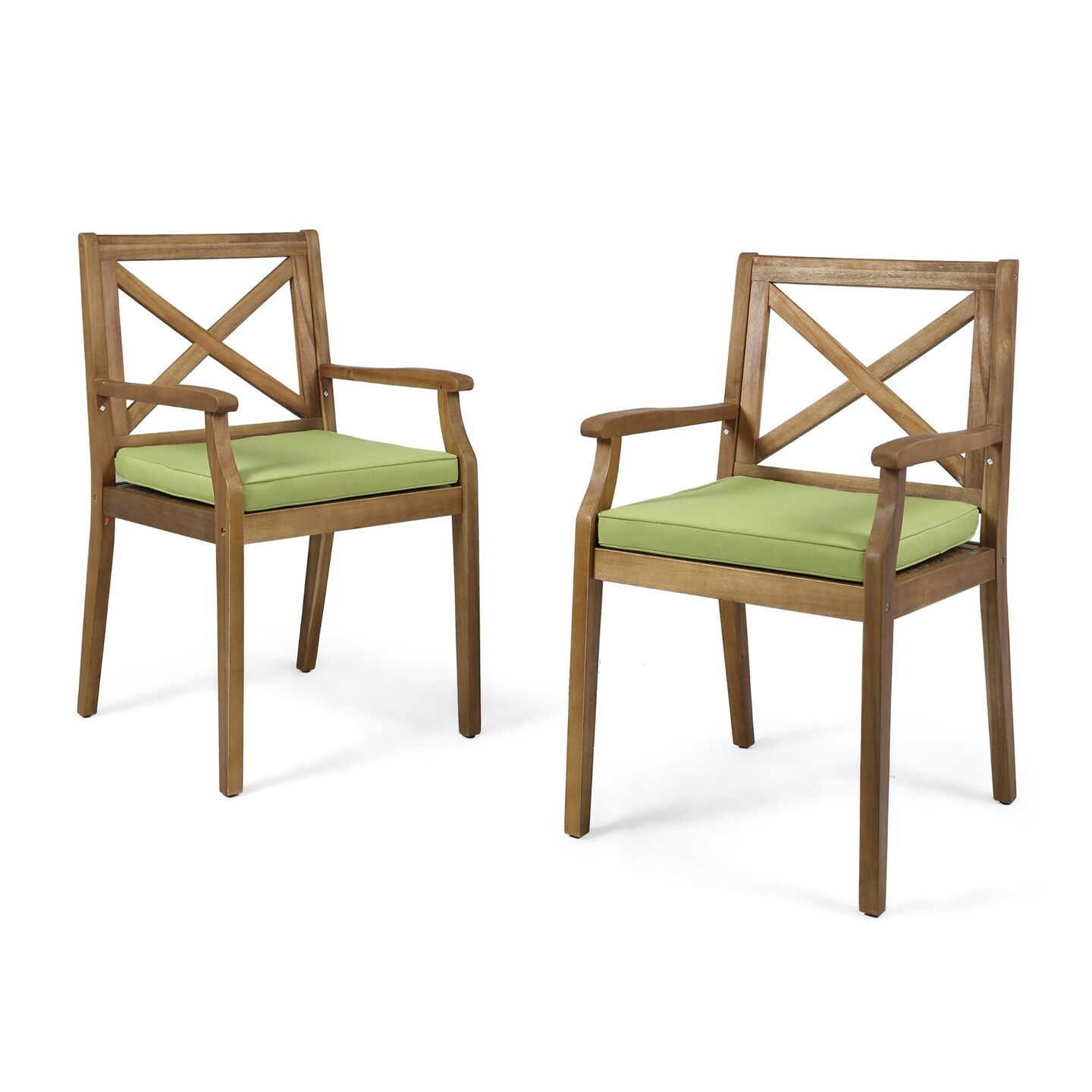 Contemporary Home Living Set of 2 Brown Contemporary Outdoor Furniture Patio Dining Chairs - Green Cushions
