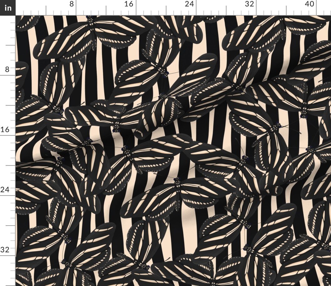 Striped Butterfly Zebra Maximalist Whimsical Scattered Custom Printed Fabric by Spoonflower Various Fabrics by the Yard or Fat Quarter