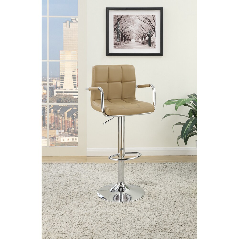 Saltoro Sherpi Arm Chair Style Bar Stool With Gas Lift Brown And Silver Set of 2-
