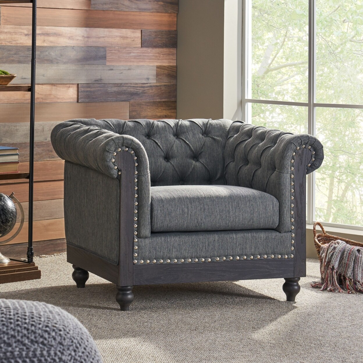 GDFStudio Batavia Chesterfield Tufted Fabric Club Chair with Nailhead Trim