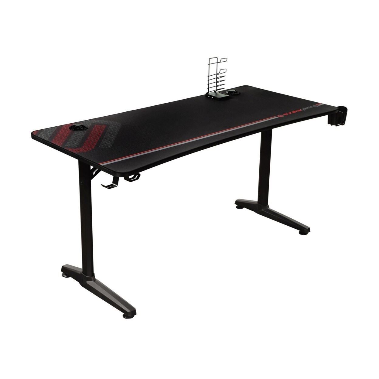 Saltoro Sherpi 60 Inch Rectangular Gaming Desk, Headset Hook, Cup Holder, USB Ports, Black-