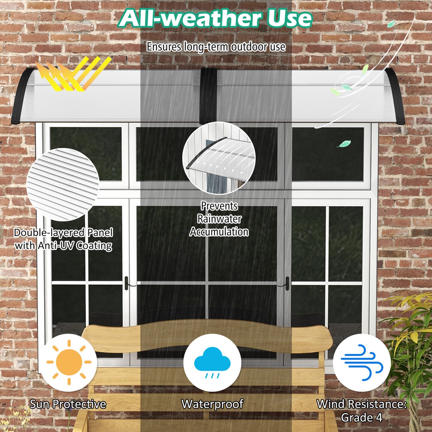 Costway 48&#x22; x 40&#x22; Window Outdoor Awning Door Canopy Exterior Awning Canopy Black/Grey