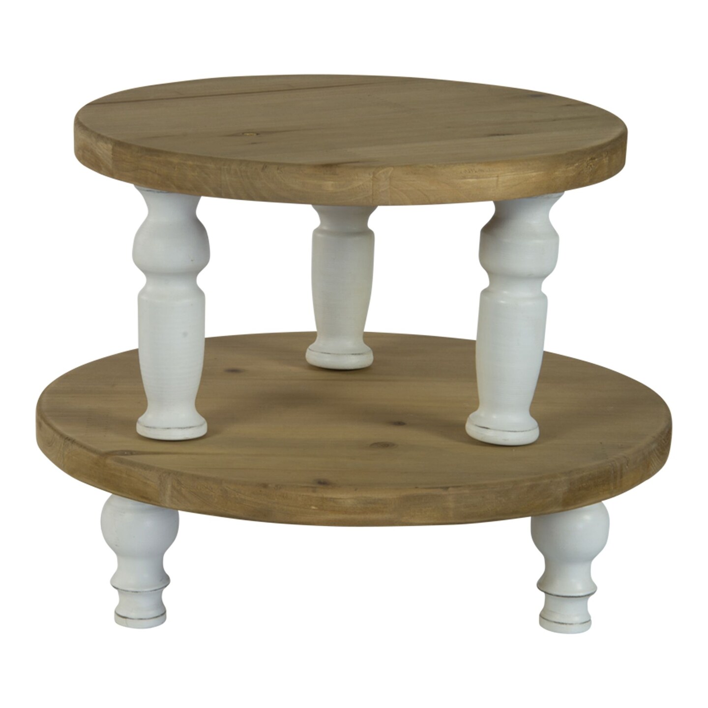 Creative Design Set of 2 Brown and White Distressed Round Stands 10&#x22;