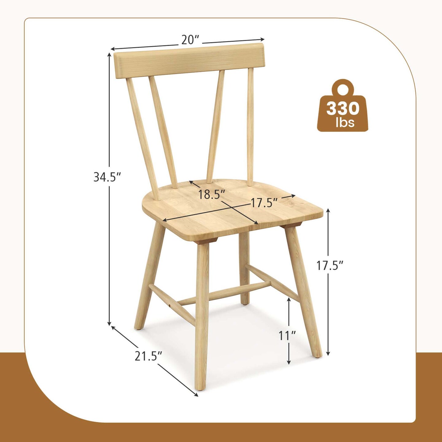 Costway Dining Chairs Set of 2 Windsor Chairs Wood Armless Chairs with Solid Rubber Wood Black/White/Natural