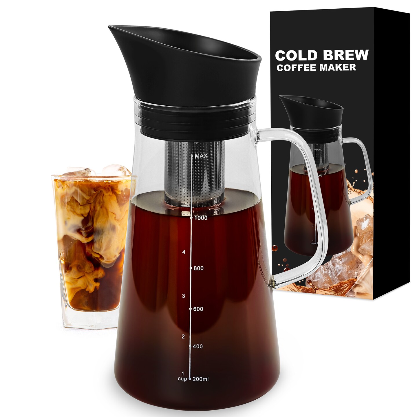 Potted Pans Glass Cold Brew Coffee Maker - 5 Cup Glass Pitcher for Hot Tea