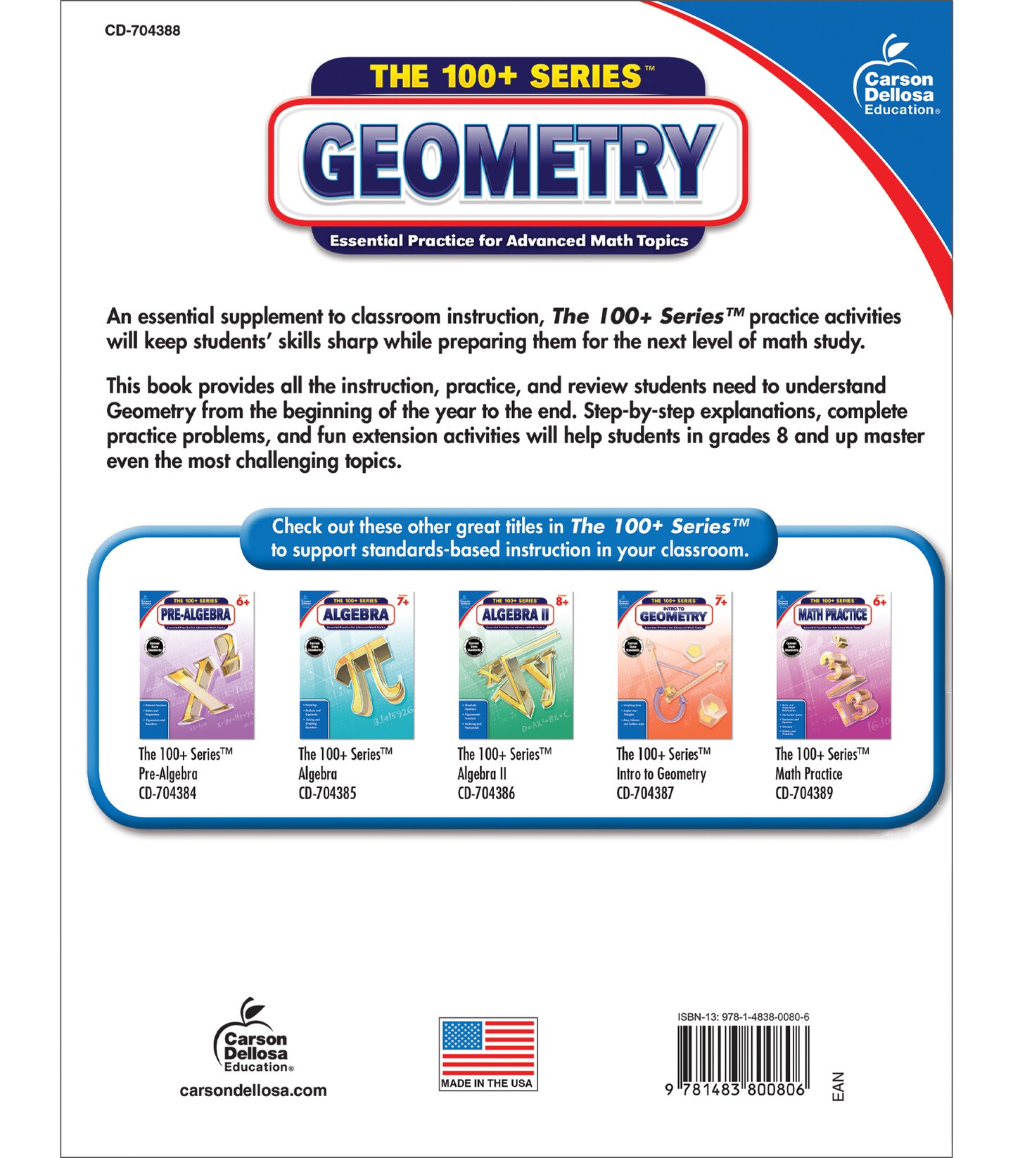 Carson Dellosa The 100+ Series: Grades 6-12 Geometry Workbook, Geometry Equations, Trigonometry &#x26; More, Middle School and  High School Math Geometry Workbook, Math Classroom or Homeschool Curriculum
