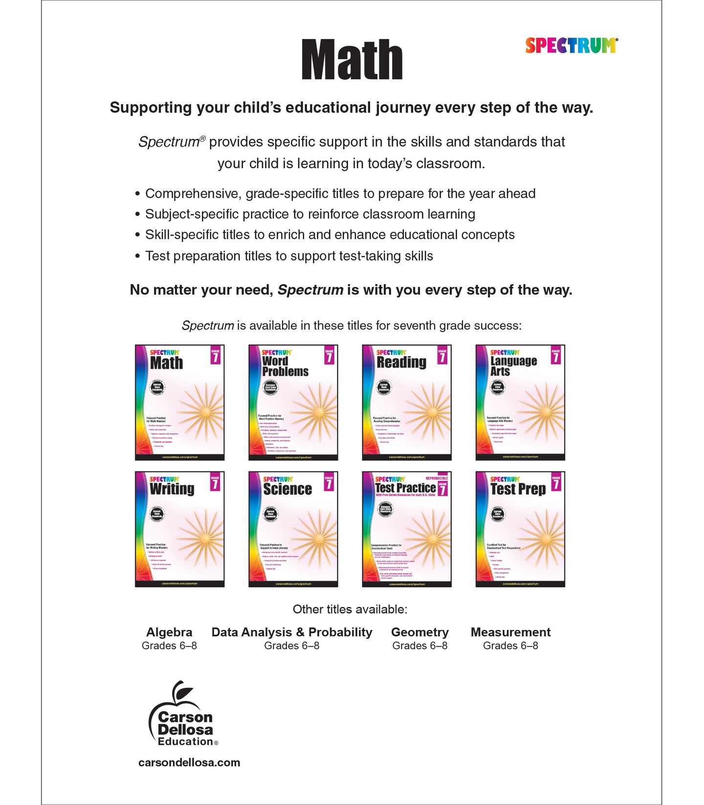 Spectrum 7th Grade Math Workbooks, Ages 12 to 13, 7th Grade Math, Algebra, Probability, Statistics, Ratios, Positive and Negative Integers, and Geometry Workbook - 160 Pages