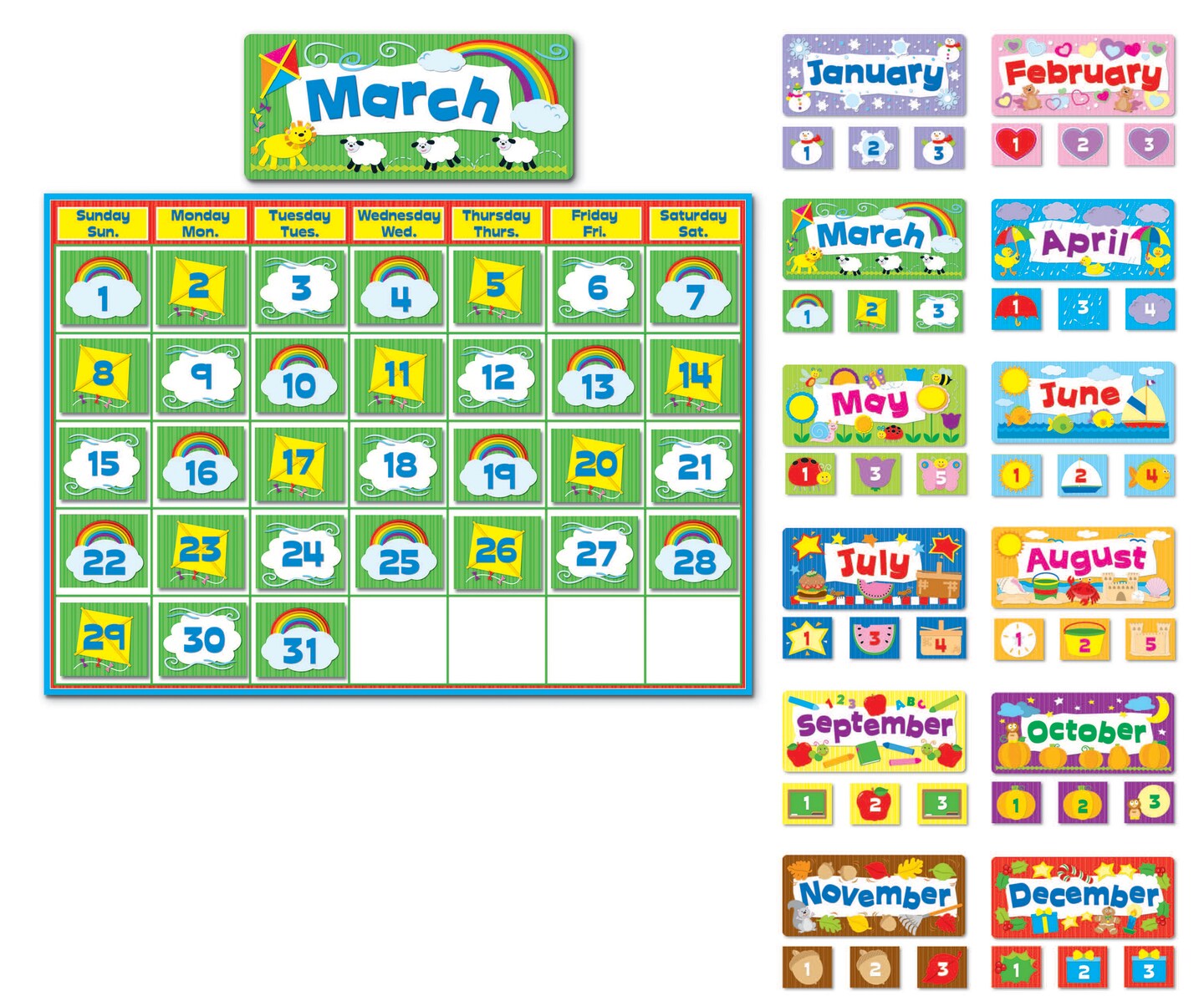 Carson Dellosa 415 pc Set Wall Calendar, Seasonal and Holiday Themed Monthly Headers, Days of the Week, and Number Cover Ups for Bulletin Board and Classroom Decor