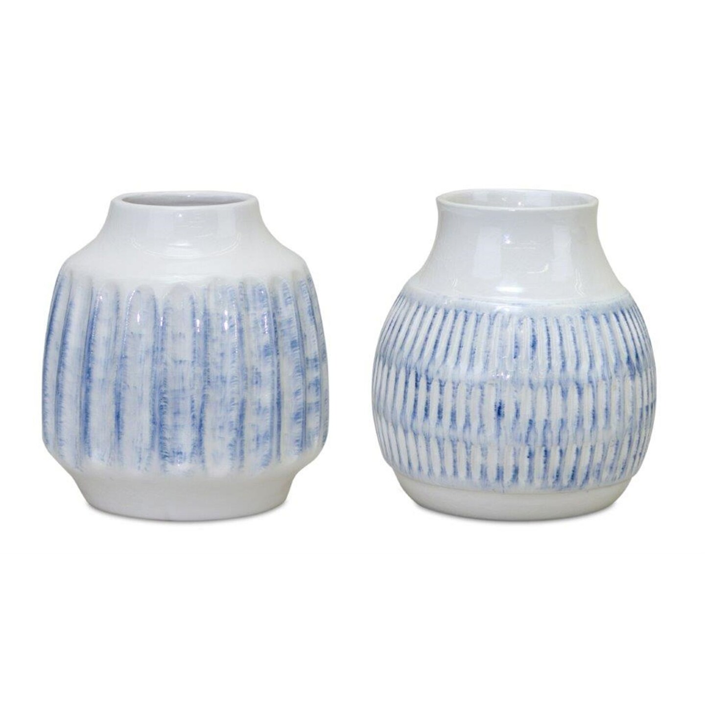 Melrose Set of 2 Notched Glazed Vases 6&#x22;