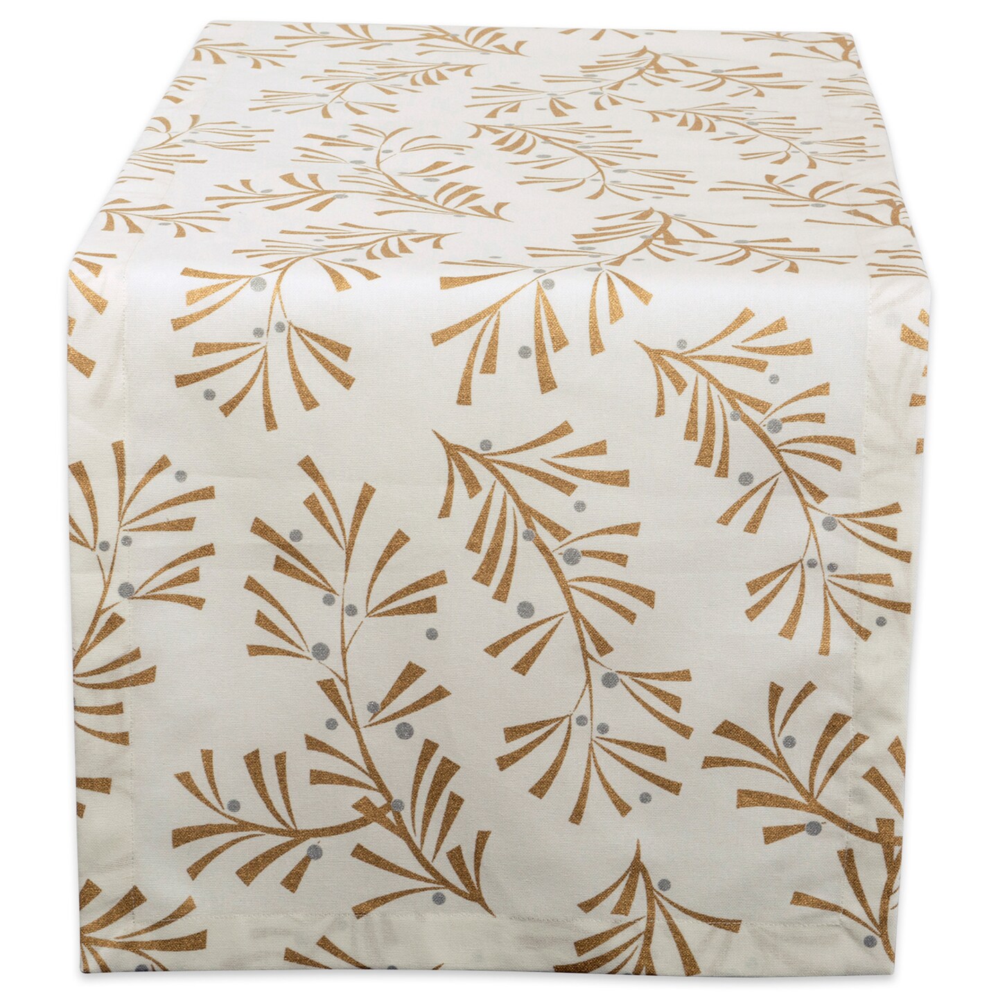 Contemporary Home Living 108&#x22; Gold Colored and White Metallic Holy Leaves Table Runner