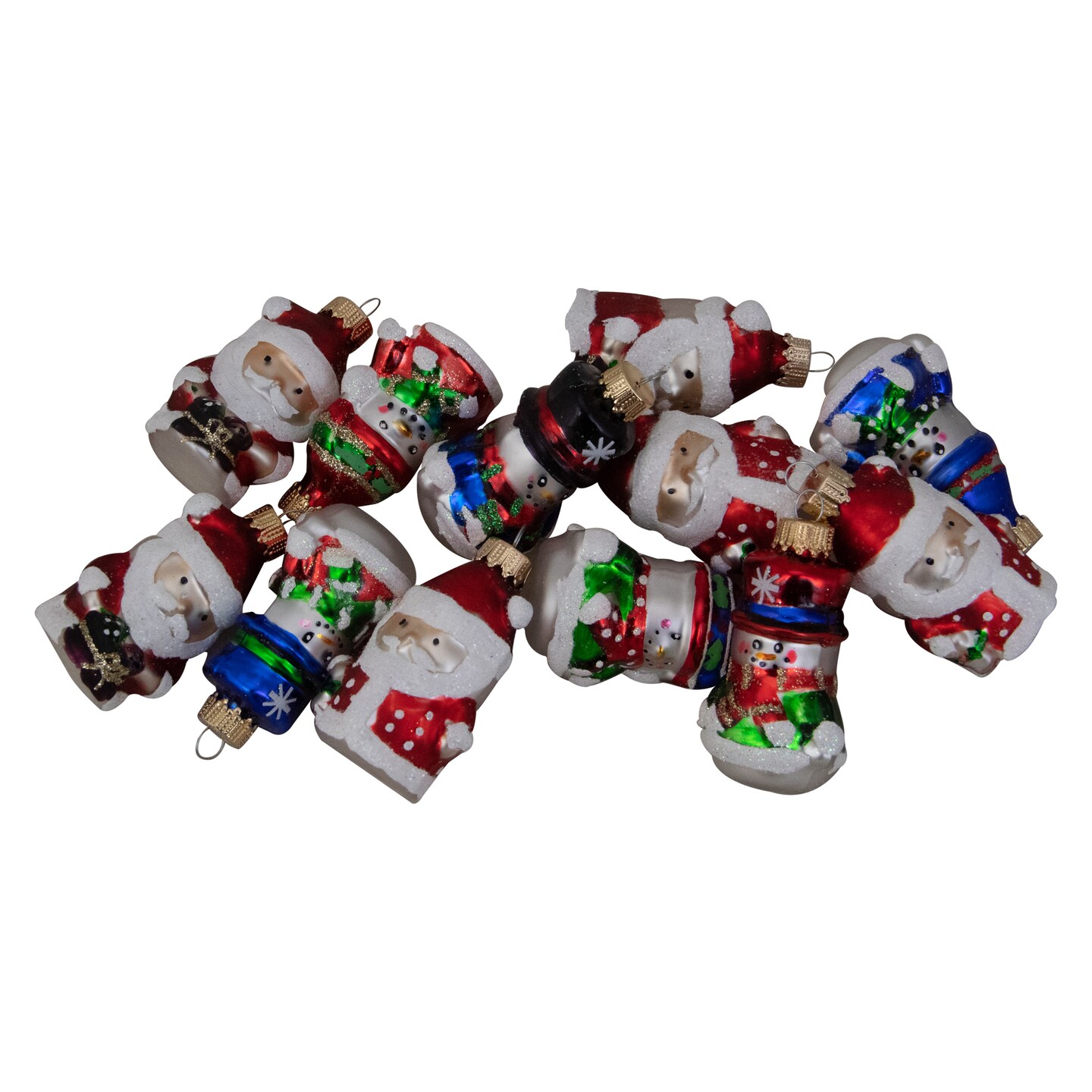 Northlight Snowmen and Santa Claus Figurine Glass Christmas Ornaments - 2.5&#x22; - Red - 12ct