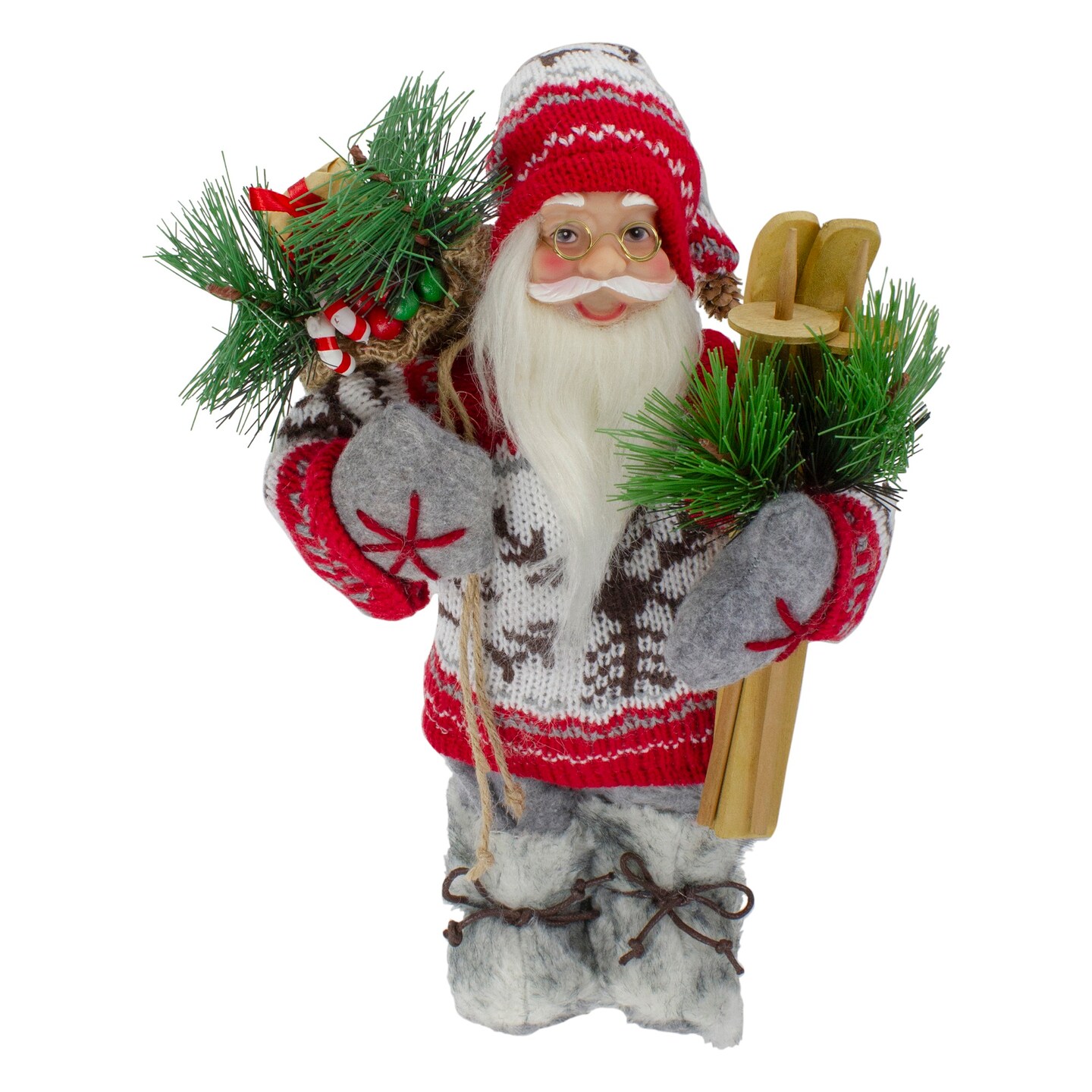 Northlight Standing Nordic Santa with Skis Christmas Figure - 12&#x22;