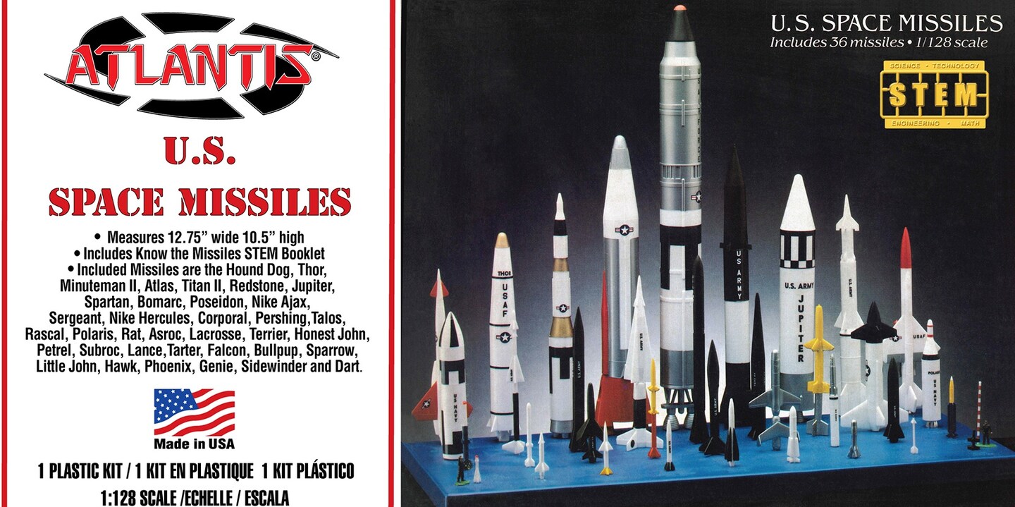 Atlantis Plastic Model Kit-U.S. Space 36 Missiles Set Stem