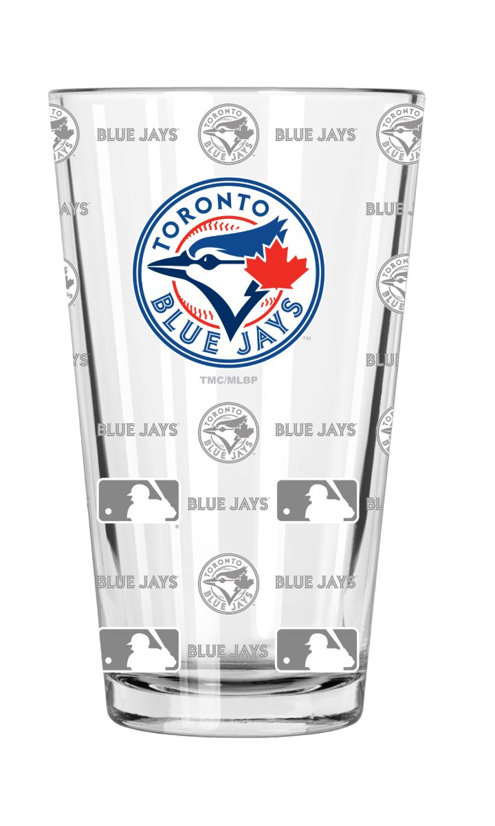 The Memory Company 5.75&#x22; Clear and Red MLB Toronto Blue Jays Sandblasted Pint Glass 16 oz.