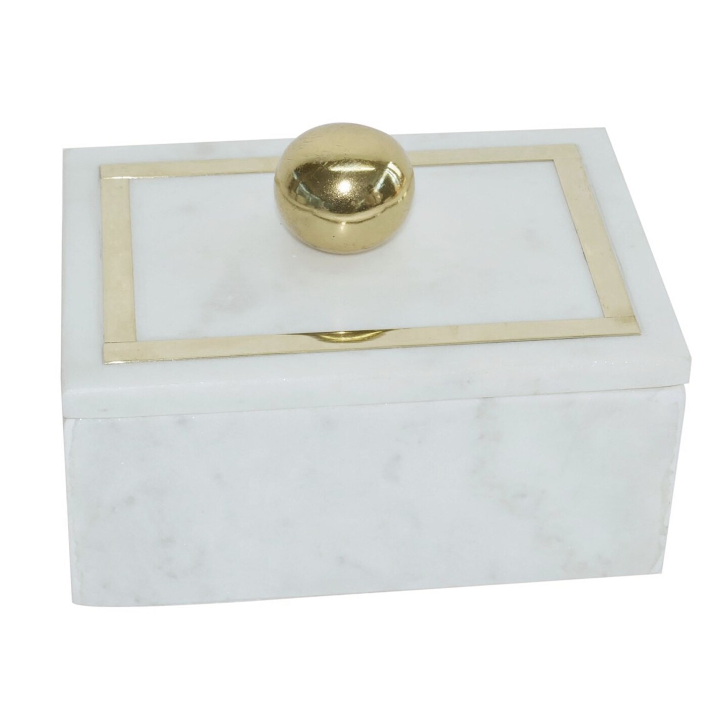 Kingston Living Rectangular Marble Decorative Box with Knob - 7" - White