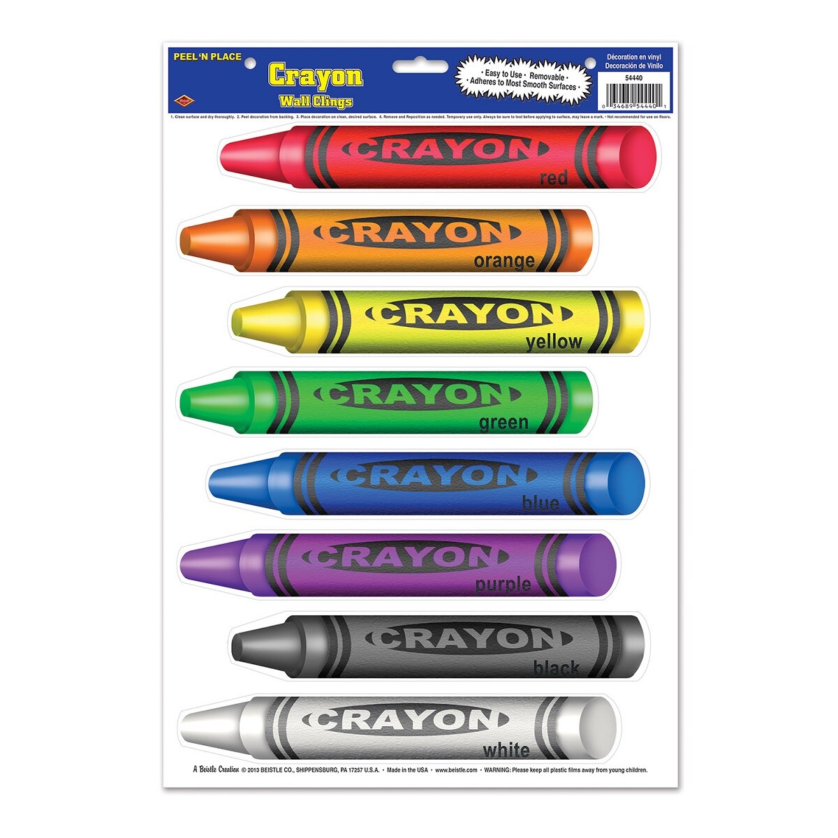 Beistle Club Pack of 96 Vibrantly Colored Back to School Crayon Peel &#x27;N Place Party Decors 17&#x22;