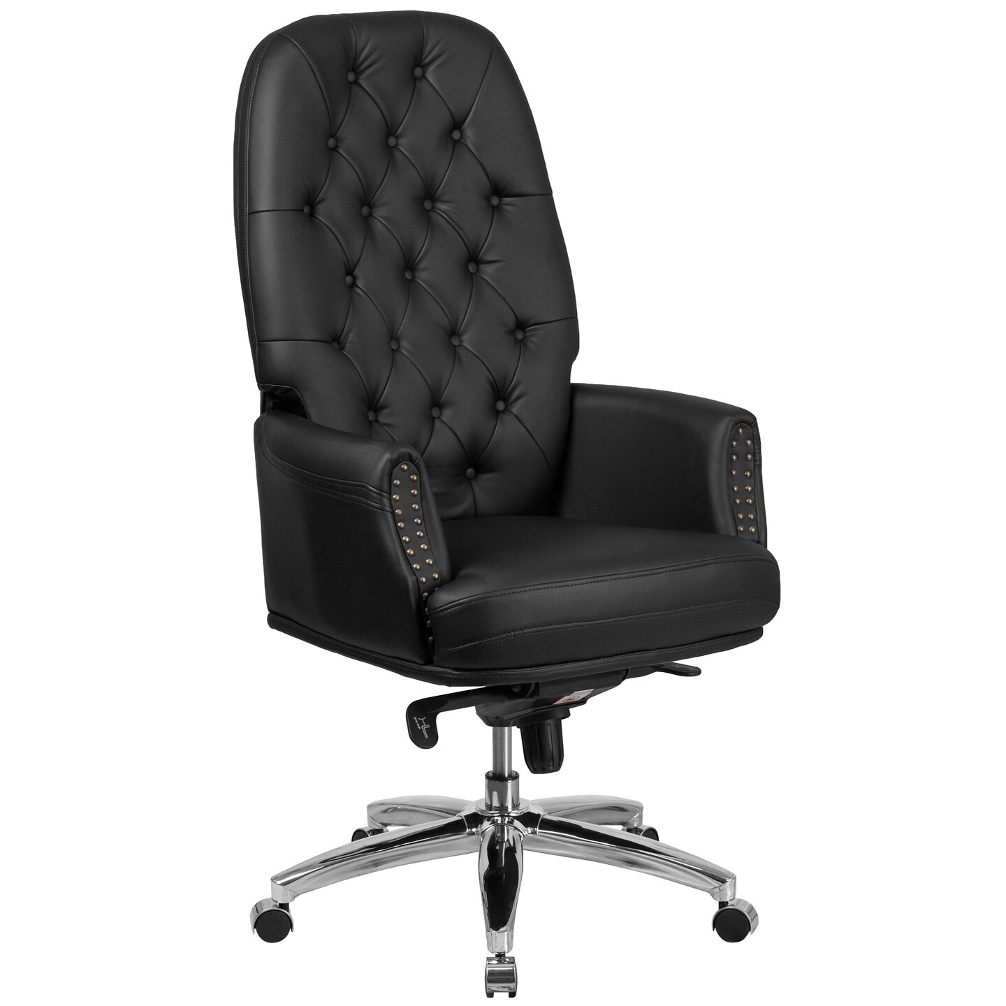 Flash Furniture 4' Black and Metallic Silver Tufted High Back Multifunction Executive Swivel Ergonomic Office Chair with Arms