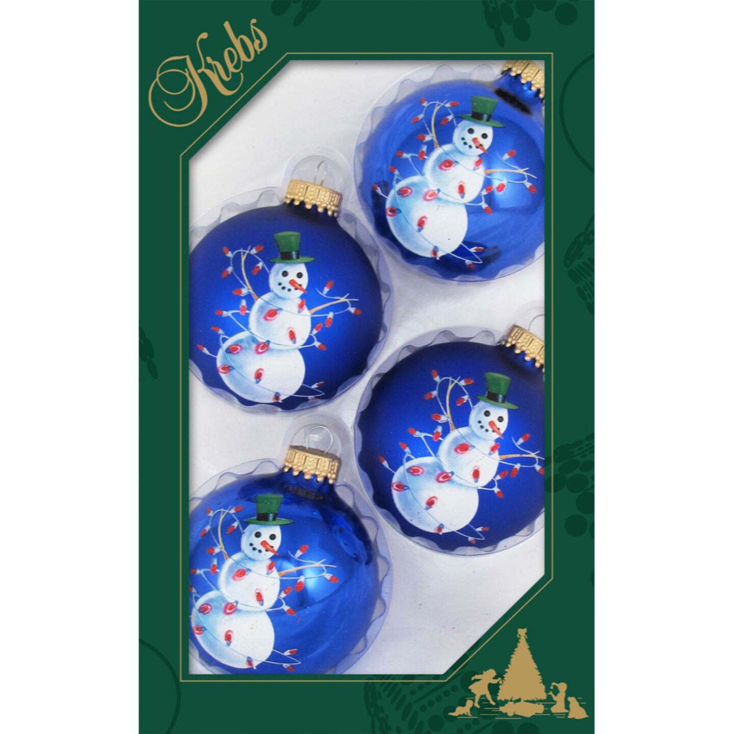 Christmas by Krebs 4ct Victoria Blue and White Snowman Tangled in Lights 2Finish Christmas Ball