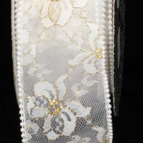 The Ribbon People White and Gold Designer Lace Craft Ribbon 2.5&#x22; x 20 Yards