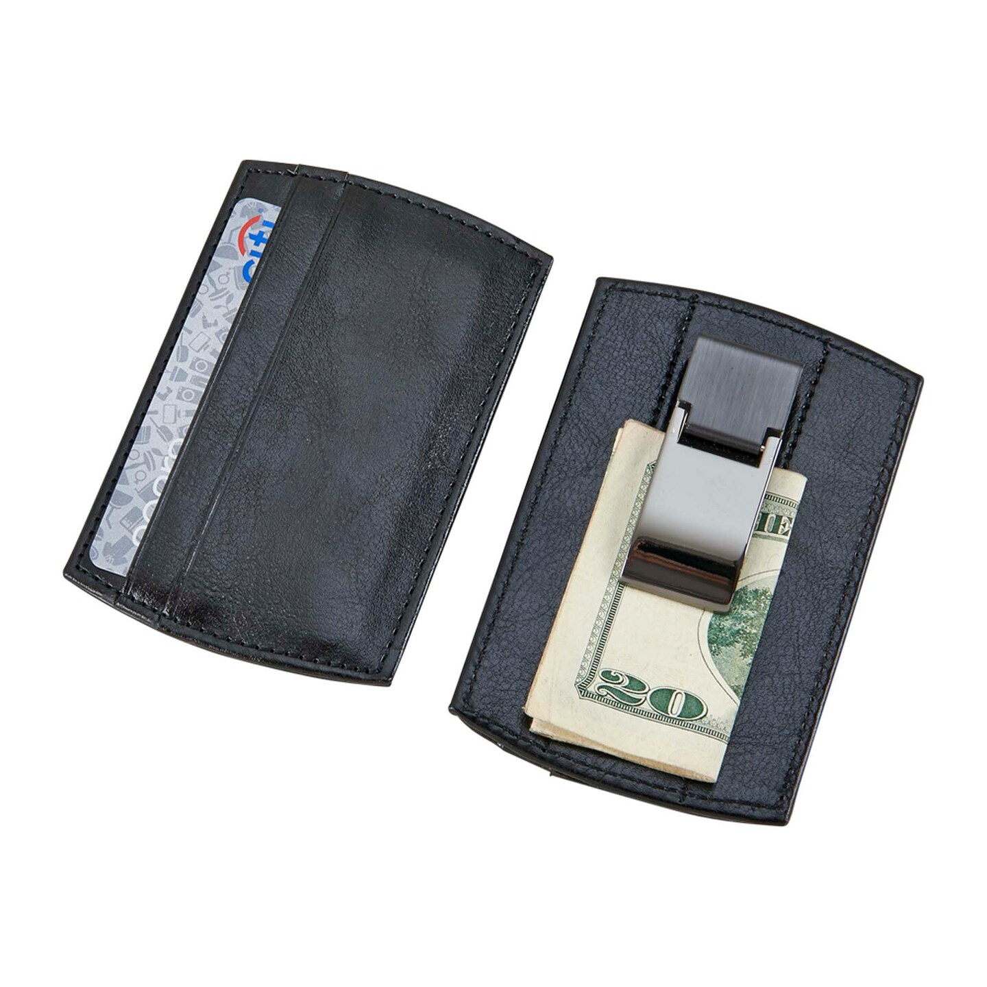 Contemporary Home Living 4.25" x 2.75" Black Card Holder And Gun Metal Money Clip Combination Leatherette Wallet