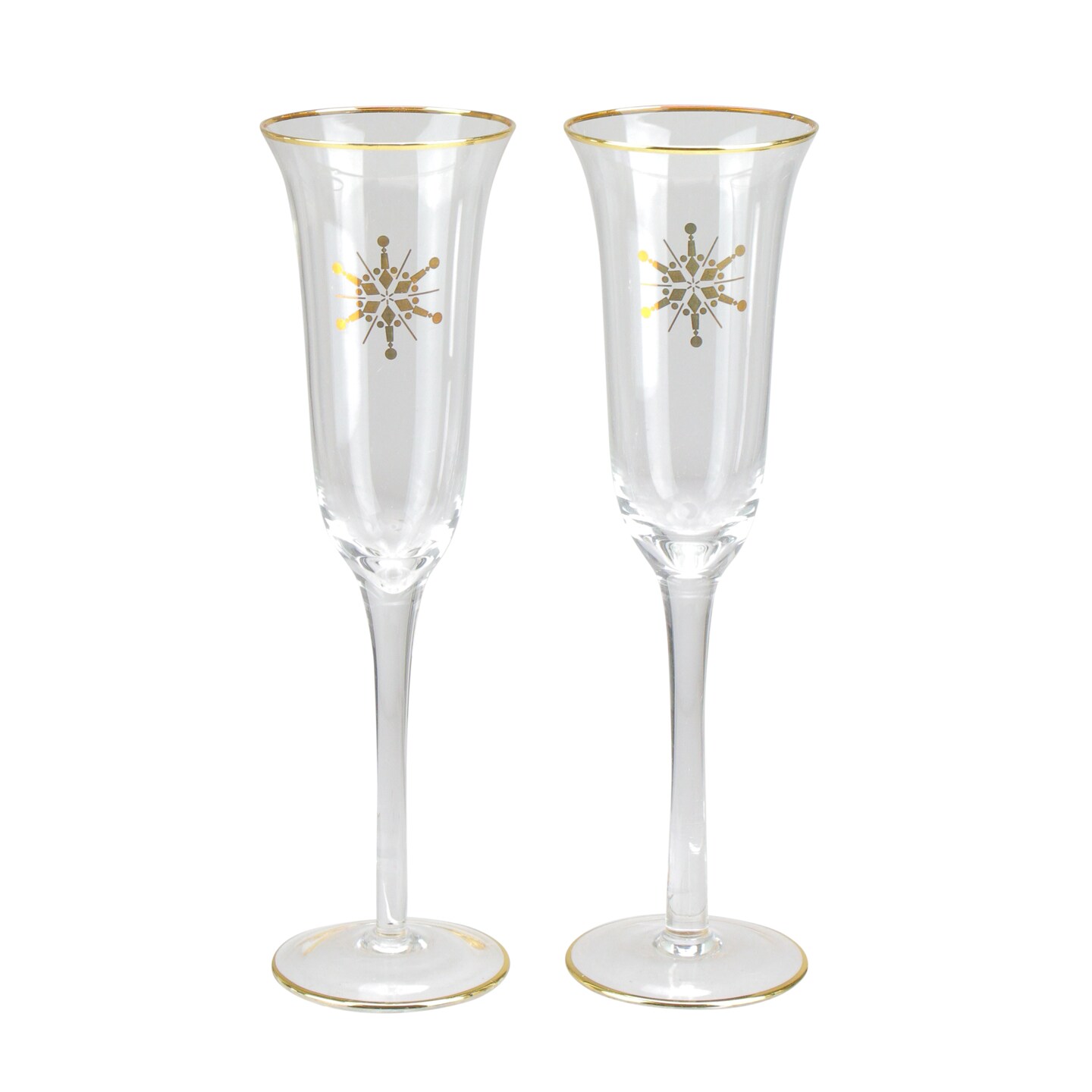 Avon Set of 2 Golden Snowflake Champagne Glasses 9.25&#x22;