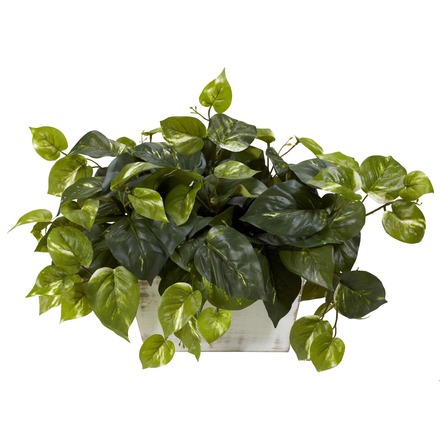 Nearly Natural 20" Artificial Pothos Silk Plant with White Wash Planter