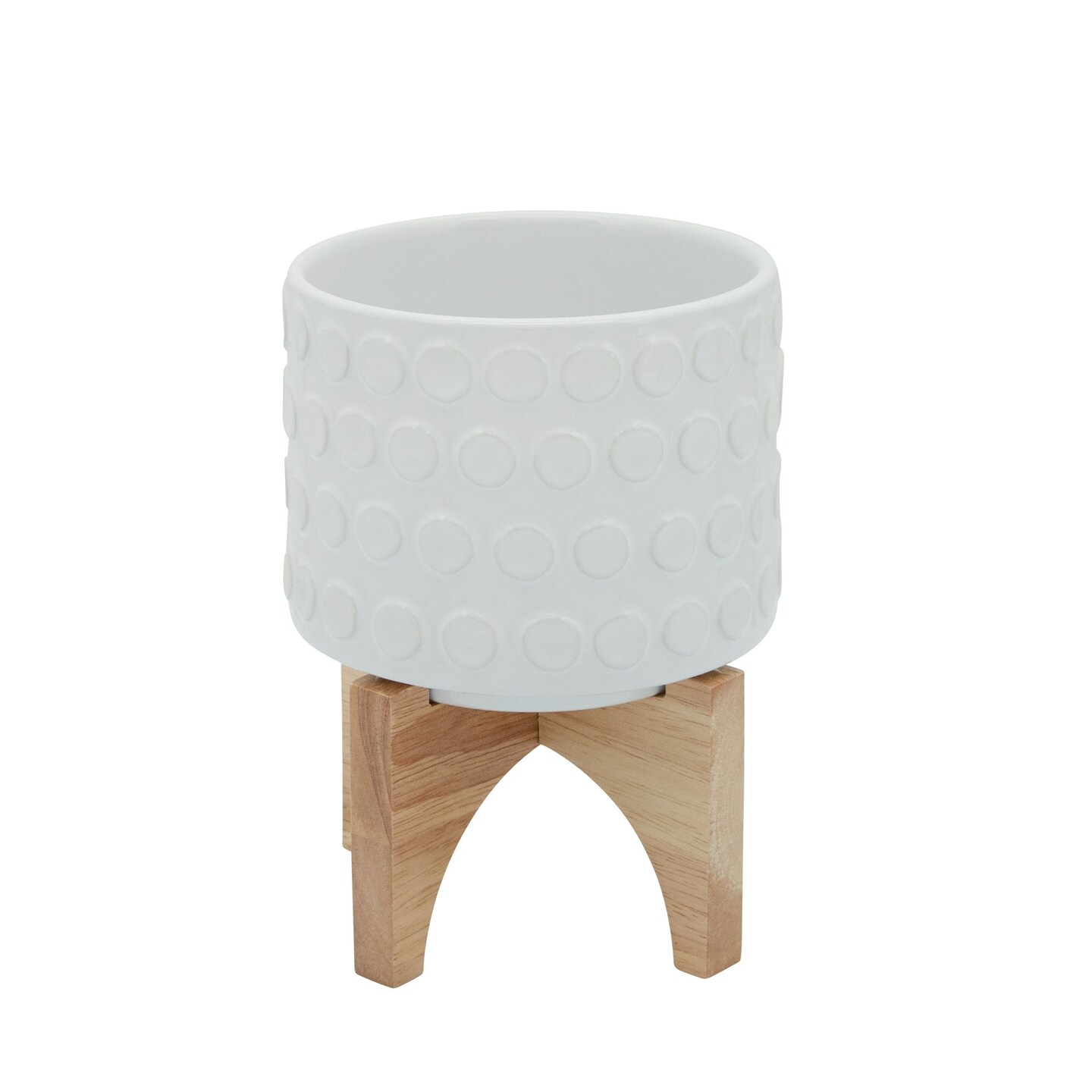 Kingston Living Circle Pattern Ceramic Planter on Stand - 6&#x22; - White and Brown