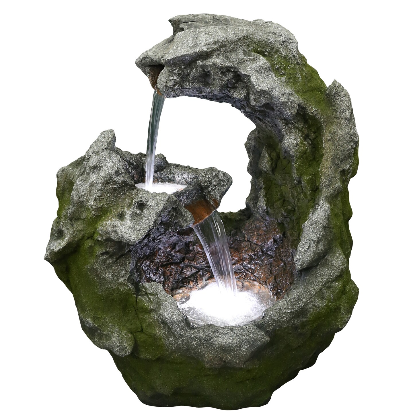 Northlight 32&#x22; Lighted Rock Waterfall Outdoor Garden Water Fountain