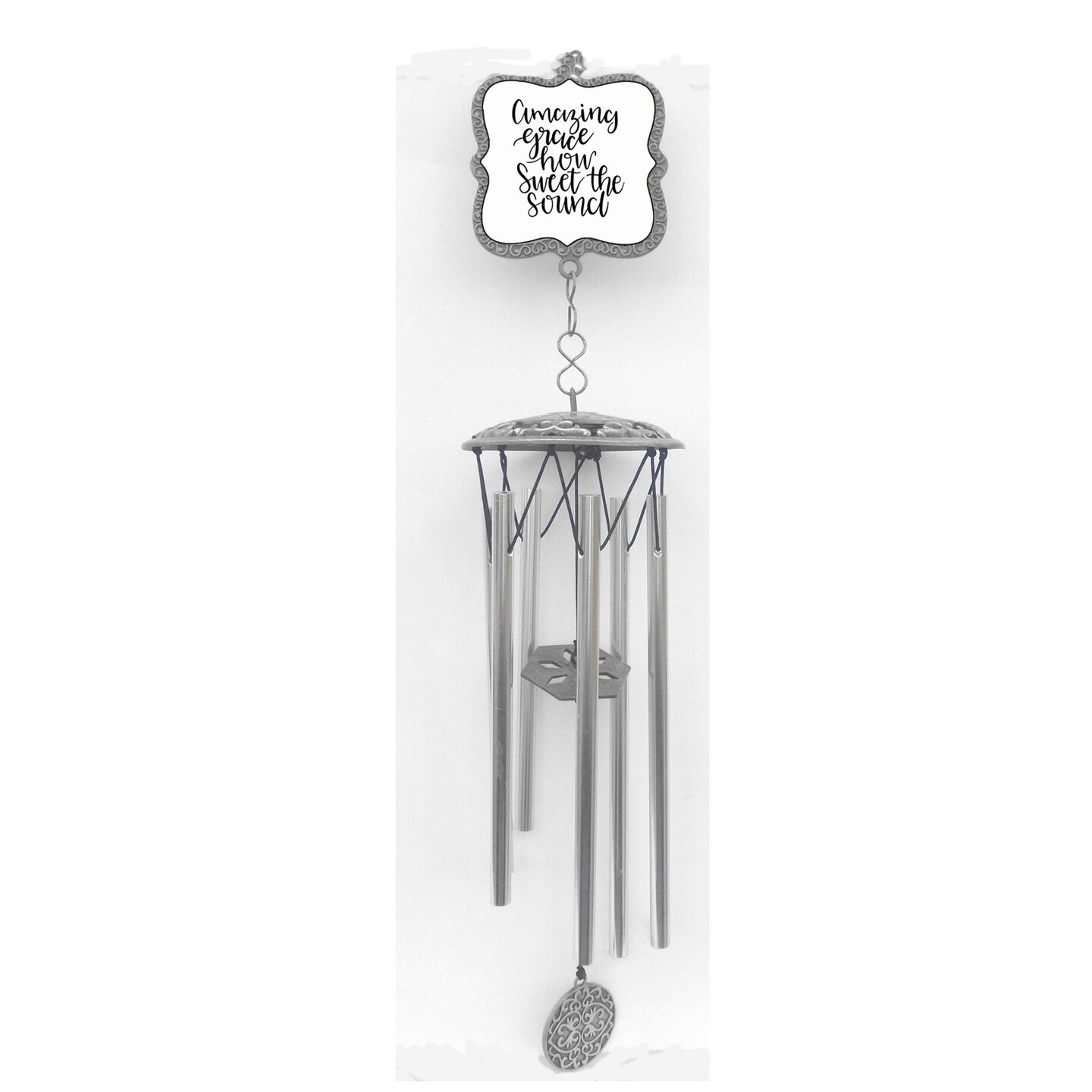 Card It 20.5&#x22; Gray and White &#x22;Amazing Grace How Sweet the Sound&#x22; Wind Chime
