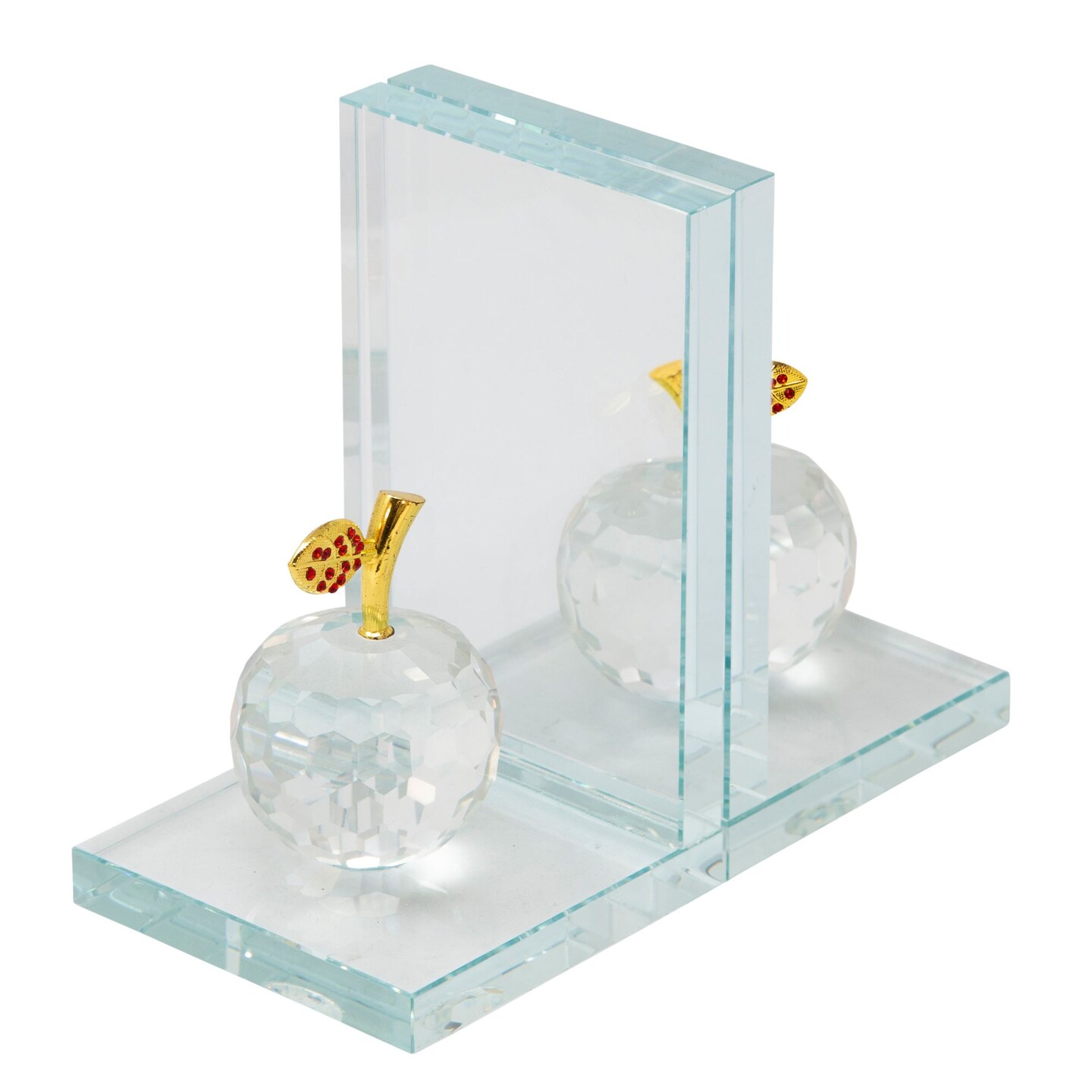 Kingston Living Set of 2 Glass Crystal Apple Bookends 6.5&#x22;
