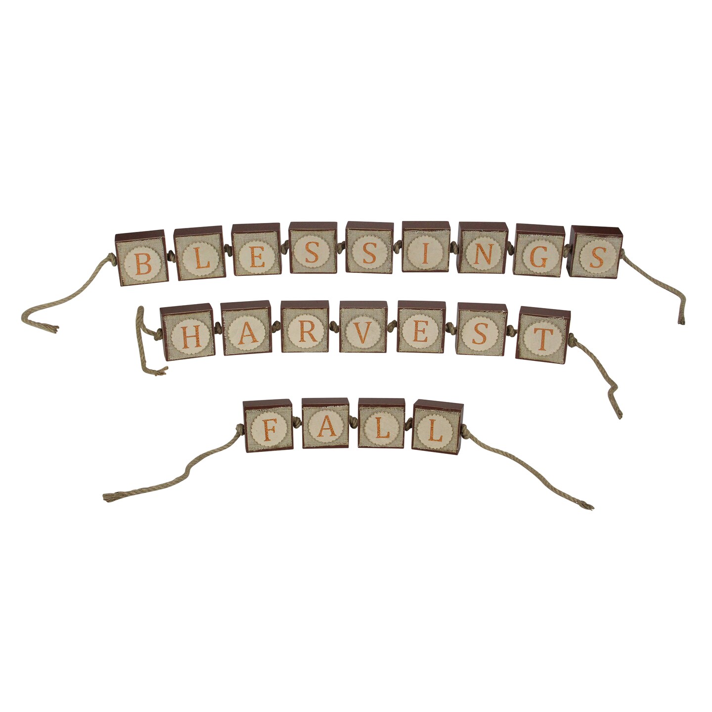 Melrose Set of 3 Brown and Beige Inspirational &#x27;Fall Harvest Blessing&#x27; Thanksgiving Tabletop 32&#x22;