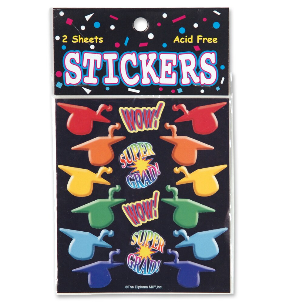 Beistle Pack of 6 Multi-Colored Super Grad Acid-Free Scrapbooking Graduation Sticker Sheets 4.5"