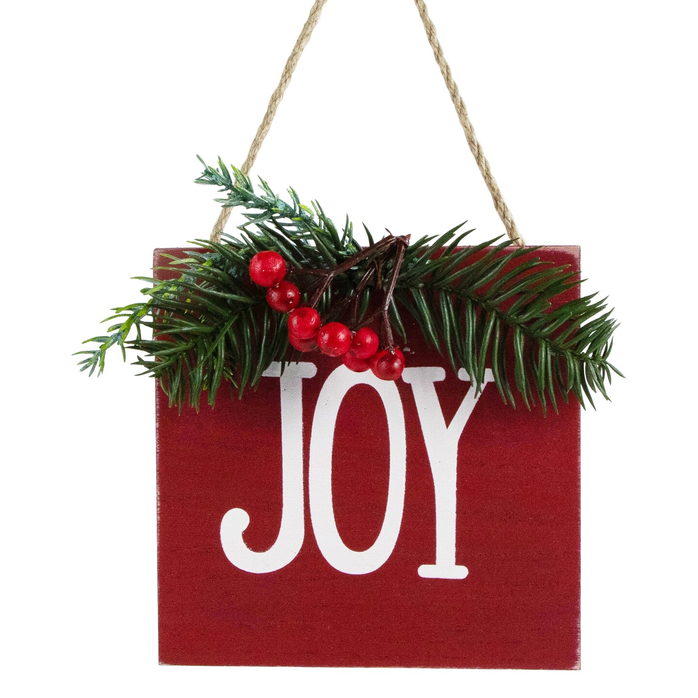 Northlight 7&#x22; Hanging &#x22;JOY&#x22; Christmas Wall Decor with Pine and Berries