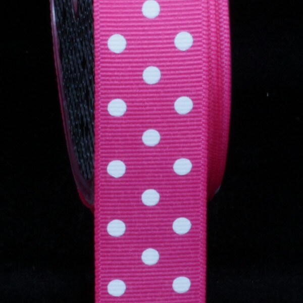 The Ribbon People Fuchsia Pink and White Polka Dotted Grosgrain Craft Ribbon 1&#x22; x 88 Yards