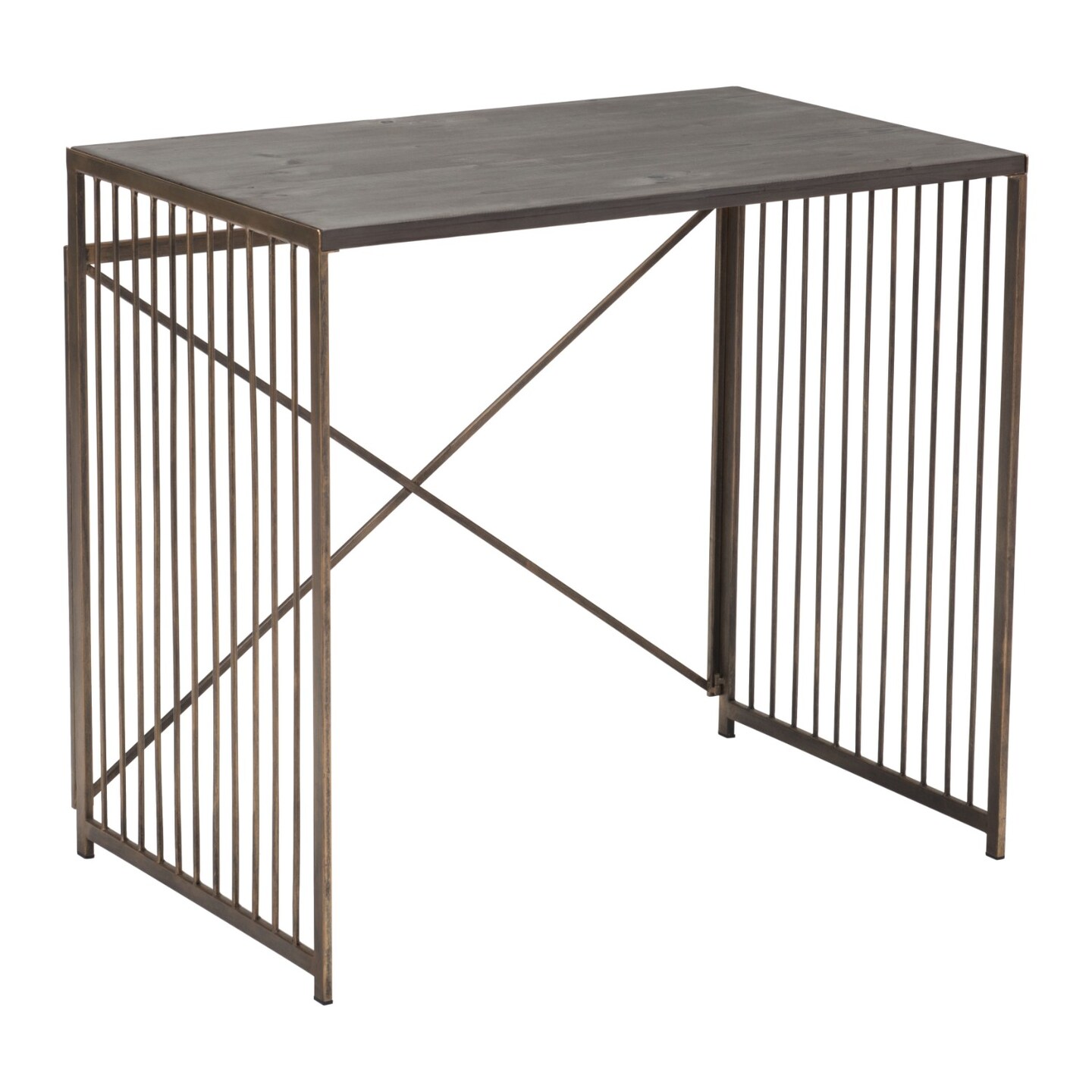 Modern Home 31.5&#x22; Gray and Antique Gold Industrial Style Office Desk