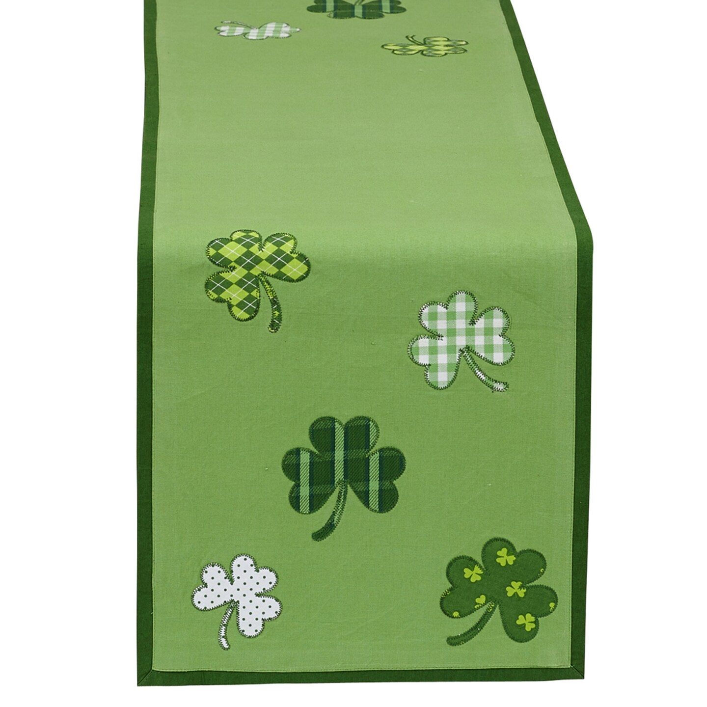 Contemporary Home Living 54&#x22; Green and White Shamrock Embroidered Rectangular Table Runner